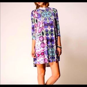 Free People 3/4 sleeve mock neck floral dress, Medium, Fiesta Floral